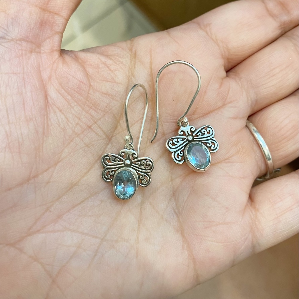 Blue Topaz Butterfly Earrings set in Sterling Silver